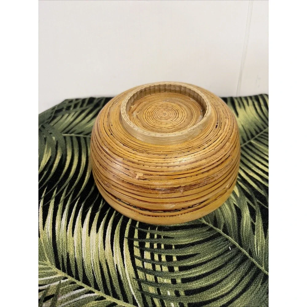 VTG Spun Bamboo Bowl Red Lacquer Centerpiece Gabriella Crespi Style Boho 6.5